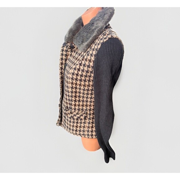 CAbi Wool Blend Houndstooth Coat Size 4 Lined Removable Fur Collar - Picture 2 of 9